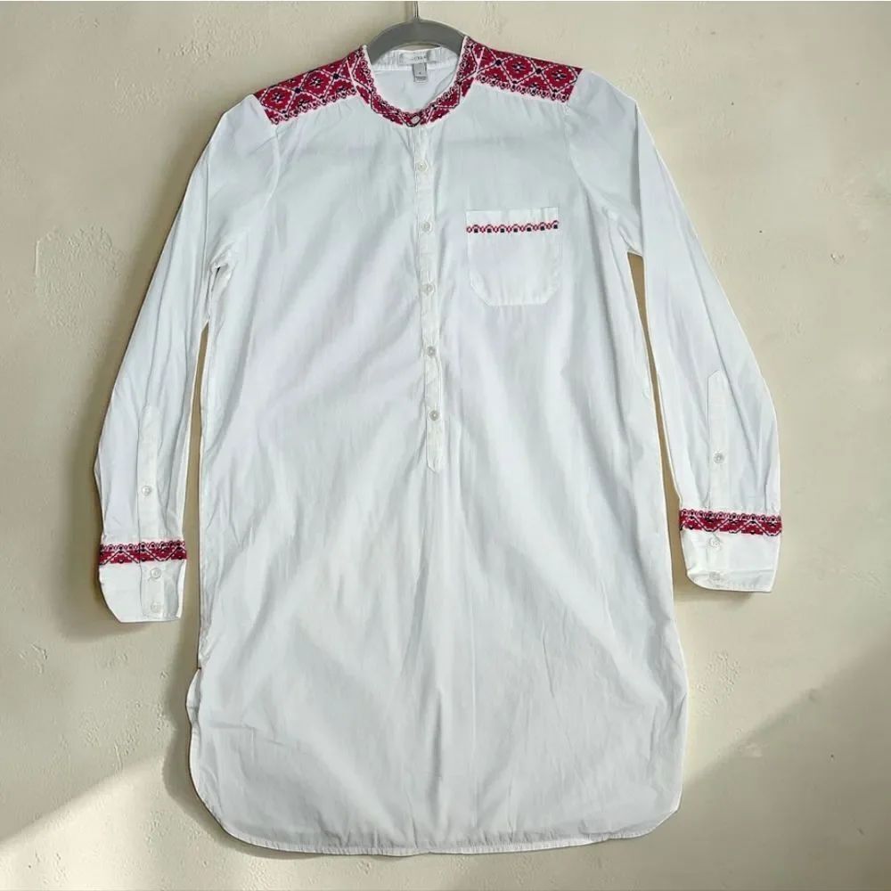 J. Crew White Tunic with Red Patterned Details